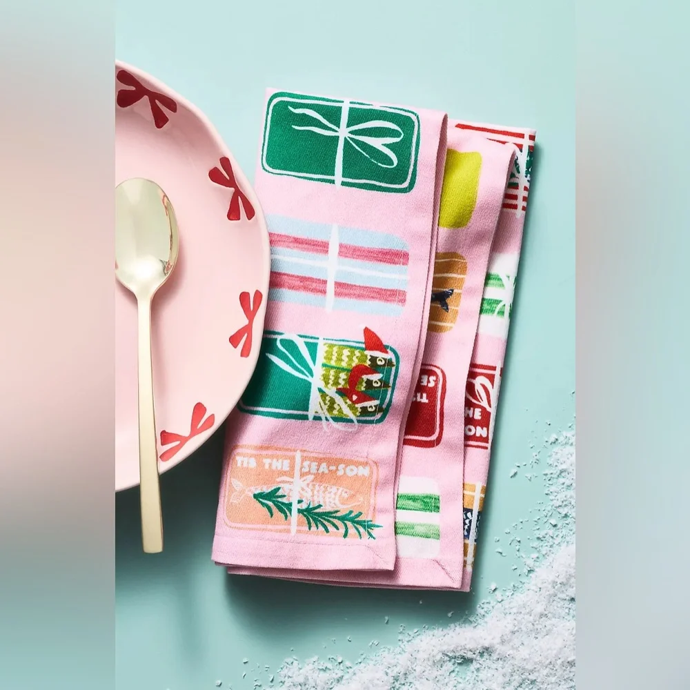 Anthropologie TINS THE SEASON NAPKINS, SET OF 4 Color:  Pink Size:  Set Of 4